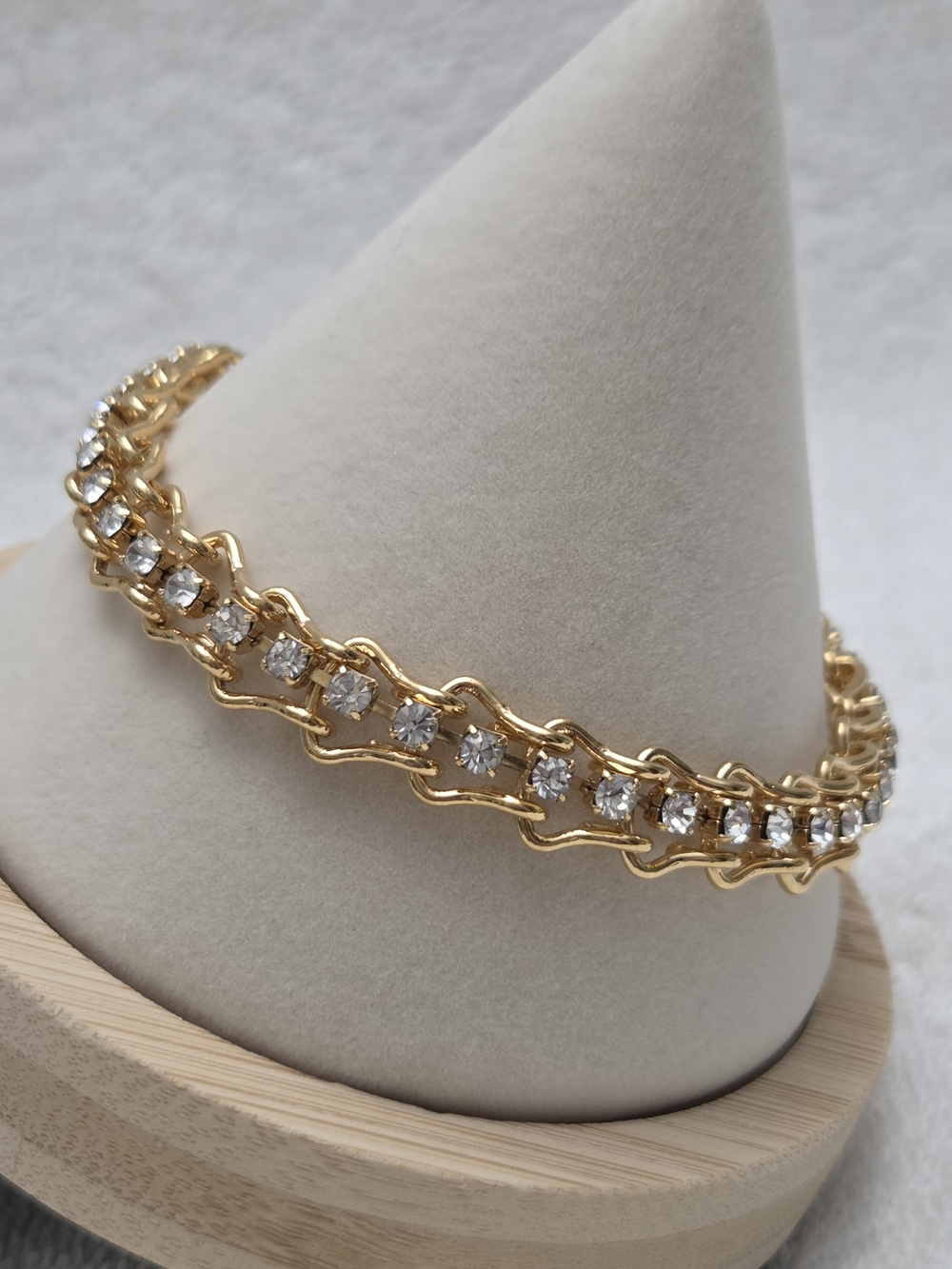 Vintage Gold toned Ladder Link w/clear Rhinestones Bracelet